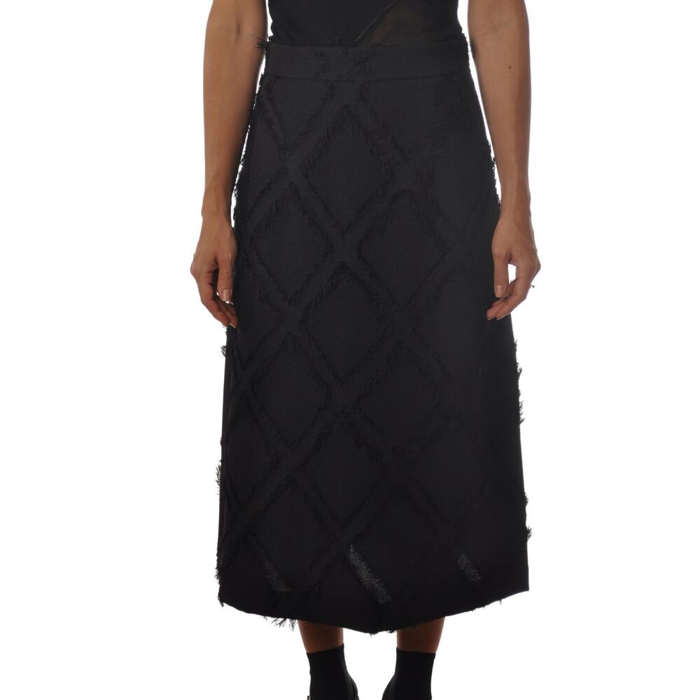 Ottod’ame Bresci Black Diamond Boucle Fringe A Line Trapeze Midi Skirt 6